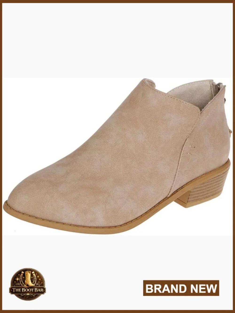 Leather Ankle Booties Low Heel Casual V Cut Design Zipper Closure